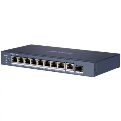 HIKVISION DS-3E0510HP-E 10 portos Gbit PoE switch ; 6 PoE+ / 2 HiPoE / 1 RJ45 + 1 SFP uplink port