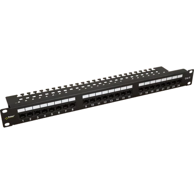 PULSAR RP-U24V6 19" patch panel; 24 port; cat6; árnyékolatlan; tehermentesítővel; 90 fokos modulok