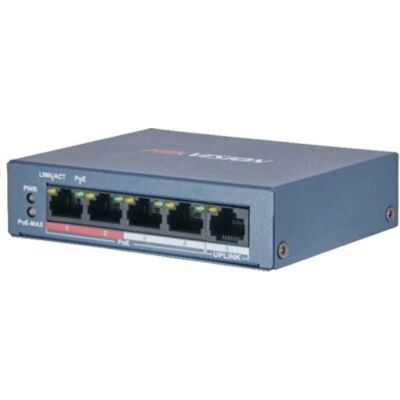 HIKVISION DS-3E0105P-E/M 5 portos PoE switch ; 4 PoE + 1 uplink port; nem menedzselhető