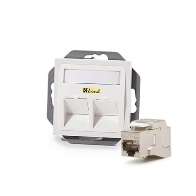 KELINE 601155 + KEJ-C6A-S-HD(2) Cat 6A, Modulo50, 2xRJ45/s, HD süllyesztett Legrand Valena kerethez porvédős