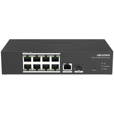 HIKVISION DS-3T1310P-SI/HS 10 portos ipari 10/100 PoE switch ; 8 PoE+ / 1 Gbit RJ45 + 1 SFP uplink port; menedzselhető