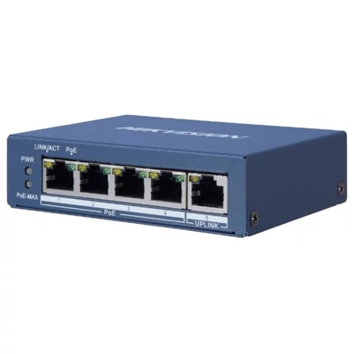 HIKVISION DS-3E0505P-E/M 5 portos Gbit PoE switch ; 4 PoE + 1 uplink port; nem menedzselhető