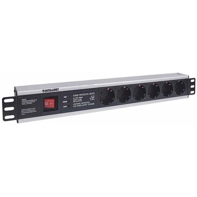MANHATTAN 713962 elosztó - 19" 1.5U Rackmount elosztó, 6 aljzat, LED fény, 3m, ki-be kapcsológomb