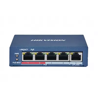 HIKVISION DS-3E0105P-E (B) 5 portos PoE switch ; 4 PoE + 1 uplink port; nem menedzselhető