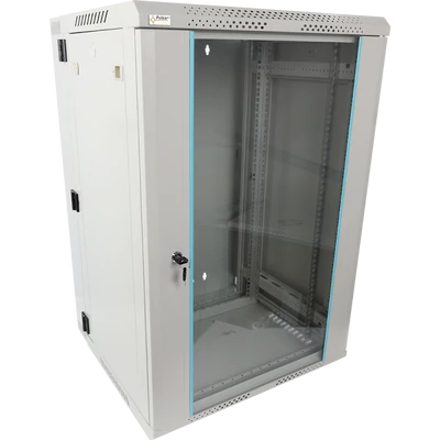 PULSAR RWDA1865-G 19" 18U 600x550 fali rack szekrény; kiforgatható; lapraszerelt; szürke; könnyített
