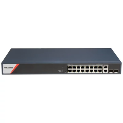 HIKVISION DS-3E1520HP-SI-16P2T2F 20 portos Gbit PoE switch ;12 PoE+4 HiPoE+2 SFP uplink port+2 RJ45