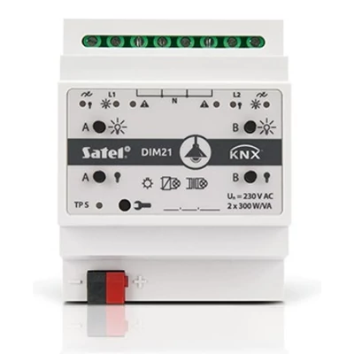 SATEL KNX-DIM 21 Univerzális kétcsatornás dimmer KNX automatizálási rendszerhez; max. 300 W/csatorna