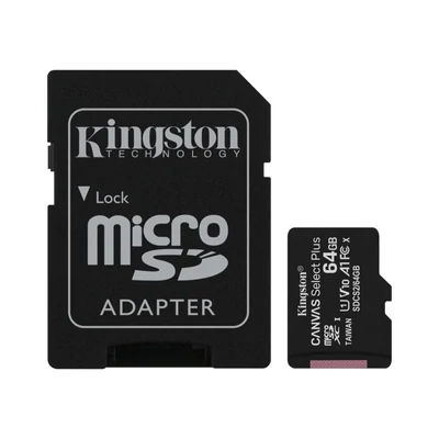 KINGSTON SDCS2/64GB 64GB microSD kártya; microSDXC; UHS-I Speed Class; U1; V10; adapterrel