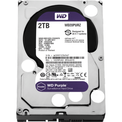 WESTERN DIGITAL WD20PURZ WD Purple; 2 TB biztonságtechnikai merevlemez; 24/7 alkalmazásra; nem RAID kompatibilis