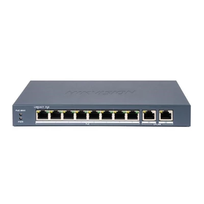 HIKVISION DS-3E1310P-EI (B) 10 portos PoE switch ; 8 PoE + 2 RJ45 uplink port; smart menedzselhető