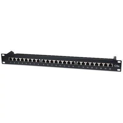 MANHATTAN 513487 Patch panel - CAT5e FTP árnyékolt patch panel, 24 portos, 1U, Fekete