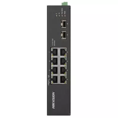 HIKVISION DS-3T0510HP-E/HS 10 portos ipari Gbit PoE switch ; 6 PoE+ / 2 HiPoE / 2 SFP uplink port; nem menedzselhető