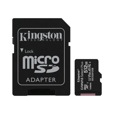 KINGSTON SDCS2/512GB 512GB microSD kártya; microSDXC; UHS-I Speed Class; U3; V30; adapterrel