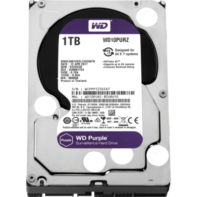 WESTERN DIGITAL WD10PURZ WD Purple; 1 TB biztonságtechnikai merevlemez; 24/7 alkalmazásra; nem RAID kompatibilis