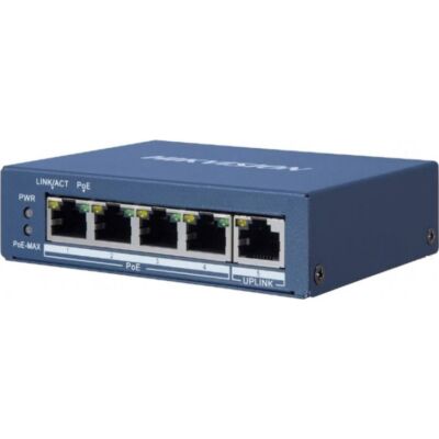 HIKVISION DS-3E0505P-E/M 5 portos Gbit PoE switch ; 4 PoE + 1 uplink port; nem menedzselhető