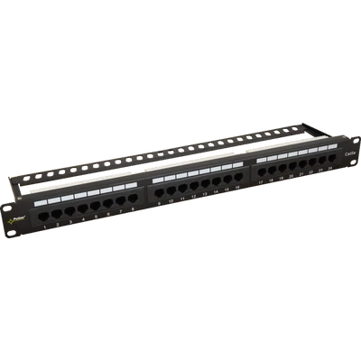 PULSAR RP-U24H5 19" patch panel; 24 port; cat5e; árnyékolatlan; tehermentesítővel; 180 fokos modulok