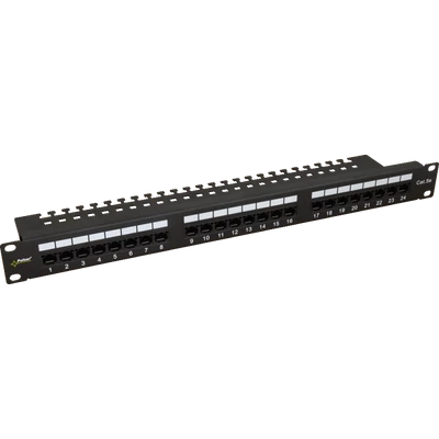 PULSAR RP-U24V5 19" patch panel; 24 port; cat5e; árnyékolatlan; tehermentesítővel; 90 fokos modulok