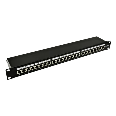 NESTRON NRPP-RJ45-224SF-H 19" patch panel; 24 port; Cat6A; árnyékolt; tehermentesítővel; dual IDC