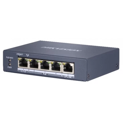HIKVISION DS-3E0505HP-E 5 portos Gbit PoE switch ; 3 PoE+ / 1 HiPoE / 1 uplink port