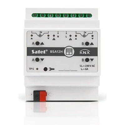 SATEL KNX-BSA 12H Roló/redőny vezérlő KNX automatizálási rendszerhez; 2 kimenet; 230 VAC