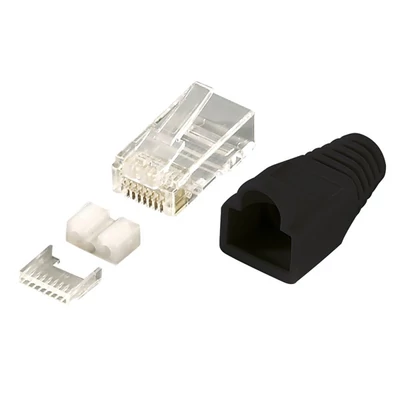 VEZ MP0022 RJ45 Cat6 árnyékolt csatlakozó dugó, fekete, 100db/csomag