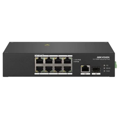 HIKVISION DS-3T0310HP 10 portos ipari PoE switch ; 6 PoE / 2 HiPoE+ / 1 RJ45 + 1 SFP uplink port; ne