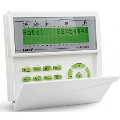 SATEL INT-KLCD-GR LCD kezelő INTEGRA központokhoz; lenyíló billentyűzetvédővel; zöld háttérfény és k