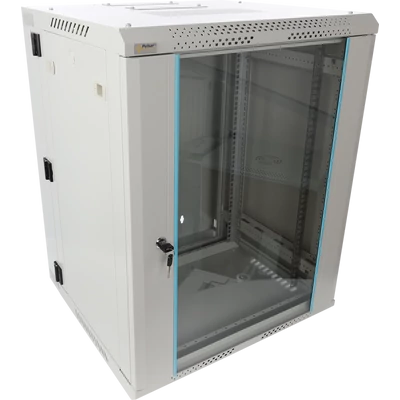 PULSAR RWDA1565-G 19" 15U 600x550 fali rack szekrény; kiforgatható; lapraszerelt; szürke; könnyített