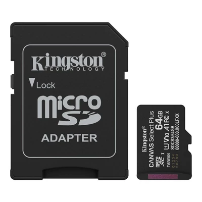 KINGSTON SDCS3/64GB 64GB microSD kártya; microSDXC; UHS-I Speed Class; U1; V10; adapterrel