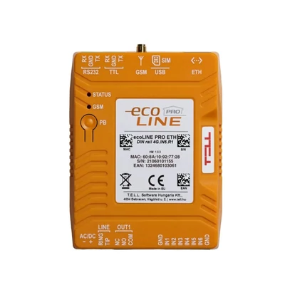 TELL ecoLINE-PRO-4G-ETH-DIN EcoLINE PRO telefonvonali emulátor; 4G; Ethernet; 6 zónabemenet; 1 relés