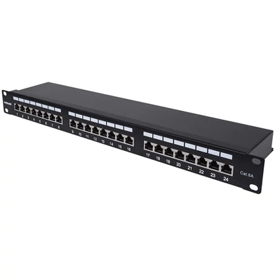 MANHATTAN 720861 Patch panel - CAT6A FTP árnyékolt patch panel, 24 portos, 1U, Fekete