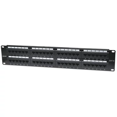 MANHATTAN 560283 Patch panel - CAT6 UTP patch panel, 48 portos, 2U, Fekete