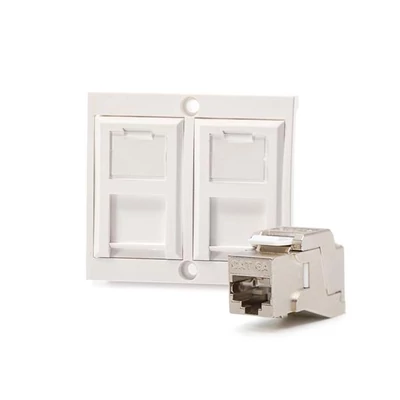 KELINE 601150 + KEJ-C6A-S-10G(2) Cat 6A, Modulo50, 2xRJ45/s, süllyesztett Legrand Valena kerethez redőnyös porvédővel, csatlakozóval