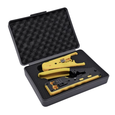 NESTRON NTC-7088K Moduláris krimpelő fogó átfűzhető csatlakozókhoz + kábel csupaszító szerszám, dobo