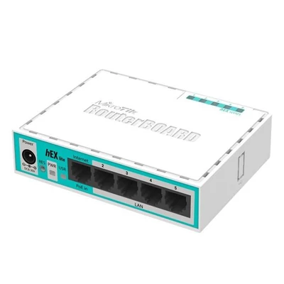 MIKROTIK RB750r2 hEX lite with 850MHz CPU, 64MB RAM, 5 LAN ports, RouterOS L4, plastic case, PSU
