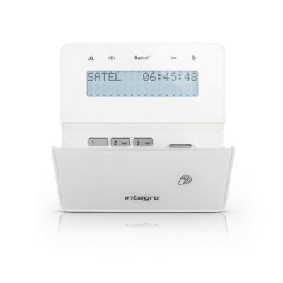 SATEL INT-KLFR-W LCD kezelő INTEGRA központokhoz; kártyaolvasóval és lenyíló billentyűzetvédővel; fehér