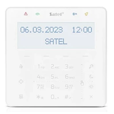 SATEL INT-KSG2R-W Érintőgombos kezelő; fehér háttérfény és kijelző; kártyaolvasó; fehér