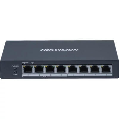 HIKVISION DS-3E0508P-O 8 portos Gbit PoE switch ; 4 PoE+ / 4 RJ45; nem menedzselhető