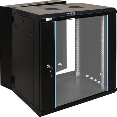 PULSAR RWD1266 19" 12U 600x600 fali rack szekrény; kiforgatható; készre szerelt; fekete