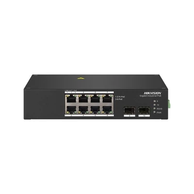 HIKVISION DS-3T0510HP 10 portos ipari Gbit PoE switch ; 8 PoE+ / 2 HiPoE+ / 2 SFP uplink port; nem m