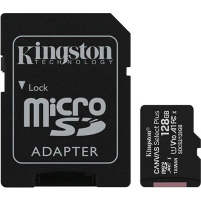 KINGSTON SDCS2/128GB 128GB micro SD kártya; microSDXC; Class 10 UHS-I; adapterrel