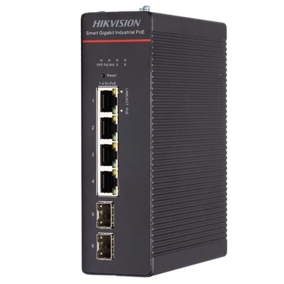 HIKVISION DS-3T1506HP-SI-4P2F/No Power 6 portos ipari PoE switch ; 4 PoE+/ 2 SFP uplink; menedzselhe
