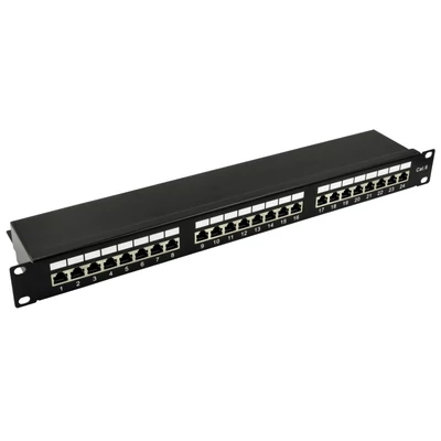 NESTRON NRPP-RJ45-124SF-H 19" patch panel; 24 port; Cat6; árnyékolt; tehermentesítővel; dual IDC