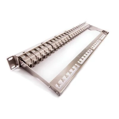 KELINE KEP-C6A-S-10G-NP Patch panel , Kategória 6A, 24xRJ45/s, ezüst, csatlakozókkal, 1U