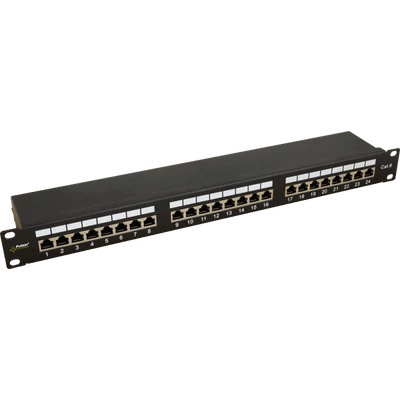 PULSAR RP-F24V6 19" patch panel; 24 port; cat6; árnyékolt; tehermentesítővel; 90 fokos modulok