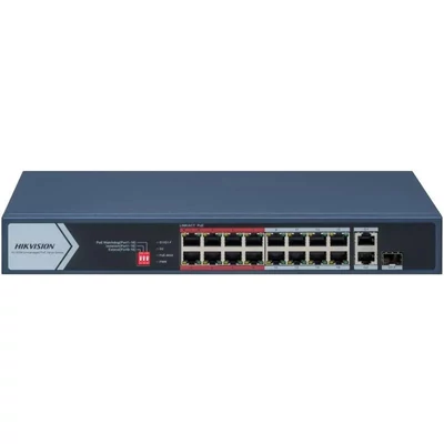 HIKVISION DS-3E0318P-E/M (C) 18 portos PoE switch ; 16 PoE + 1 RJ45 uplink port + 1 kombinált uplink; nem menedzselhető