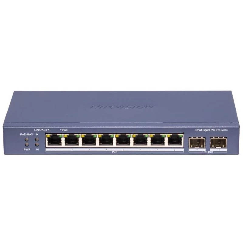 HIKVISION DS-3E1510P-SI-8P2F 10 portos Gbit PoE switch ; 8 PoE + 2 SFP uplink port; smart menedzselh