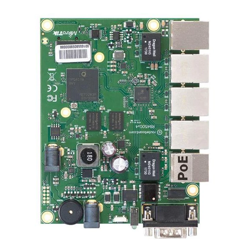 MIKROTIK RB450Gx4 RouterBOARD 450Gx4 with four core 716MHz Atheros CPU, 1 GB RAM, 5 Gigabit LAN port