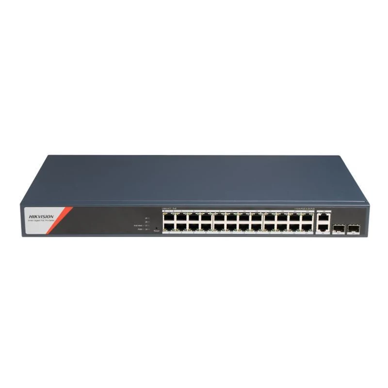 HIKVISION DS-3E1528HP-SI-24P2T2F 28 portos Gbit PoE switch ; 20 PoE+4 HiPoE+2 SFP uplink port+2 RJ45