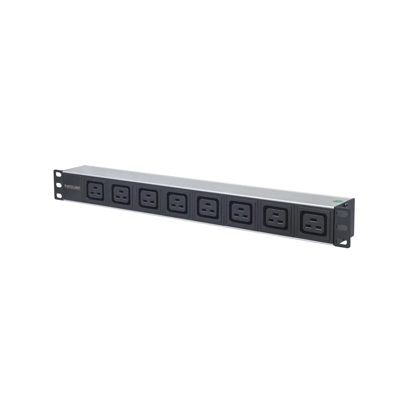 MANHATTAN 163613 elosztó - 19" 1U Rackmount elosztó, 8db C19 aljzat, 2m eltávolítható kábel, ki-be k